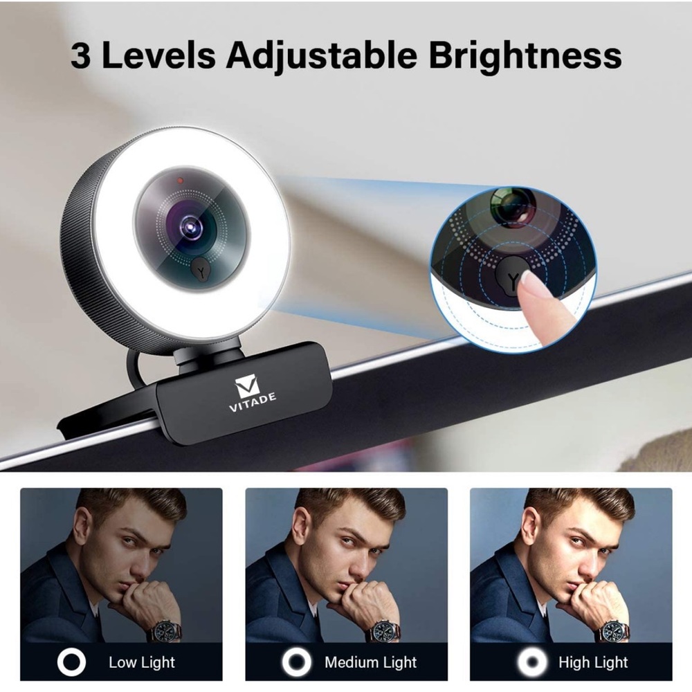 PC Webcam for Streaming HD 1080P, Vitade 960A USB Pro with Ring Light